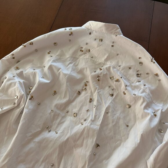 NWT DRIES VAN NOTEN Casia Embellished Sequin white cotton poplin shirt (XS) - Picture 9 of 10